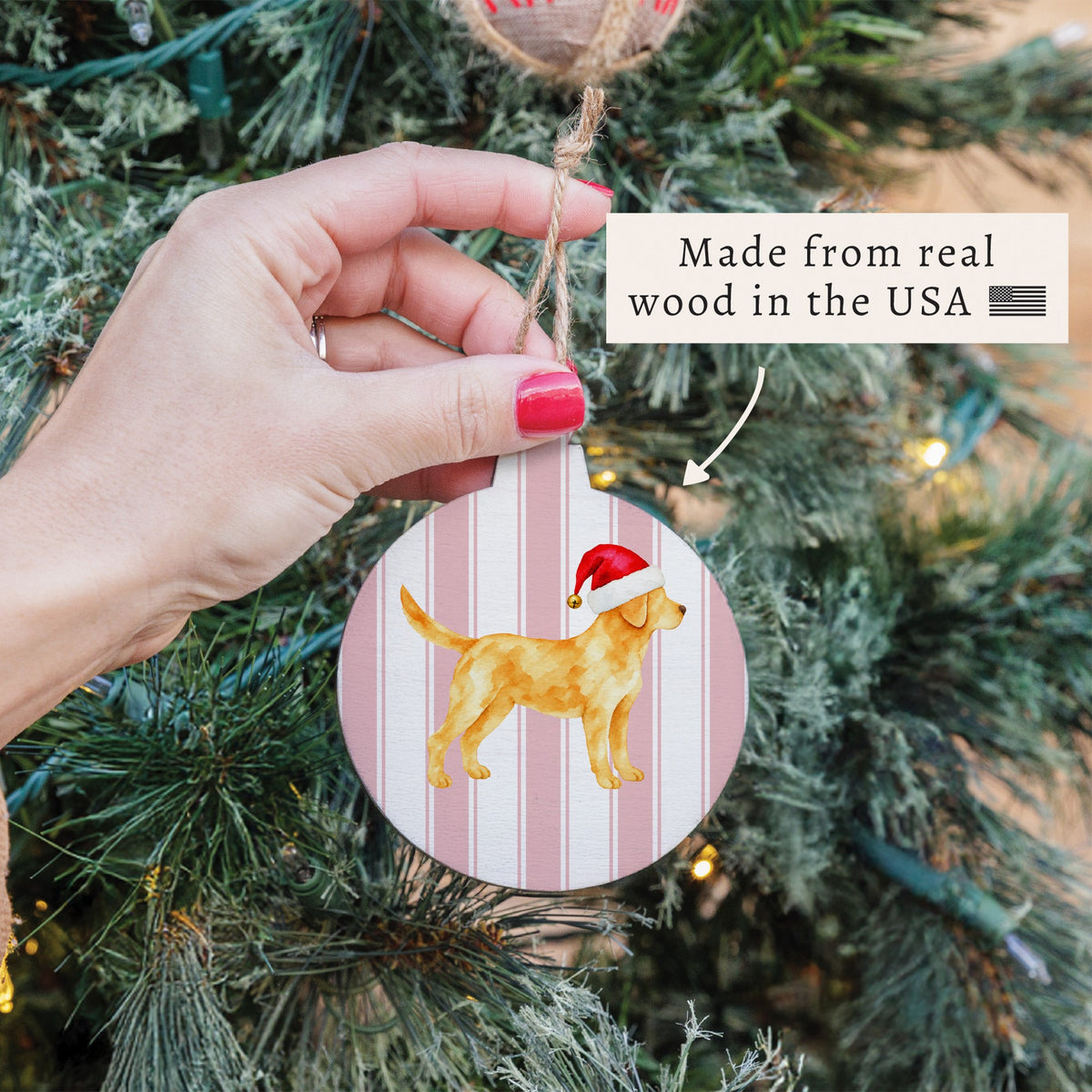 Yellow Lab Santa Hat Ornament