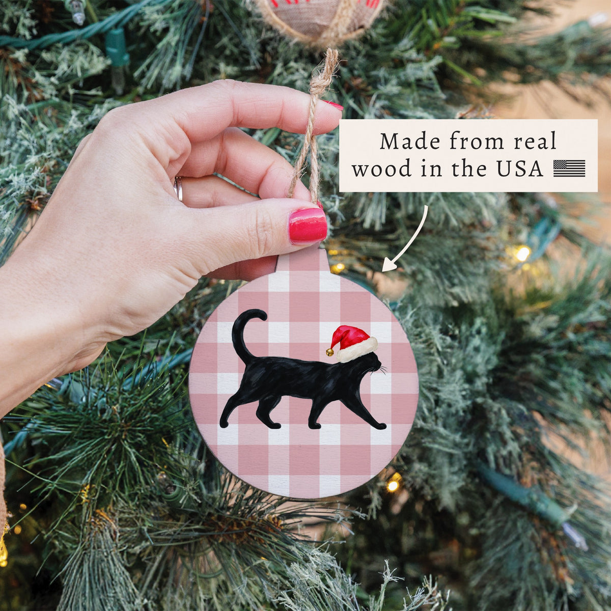 Black Cat Santa Hat Ornament