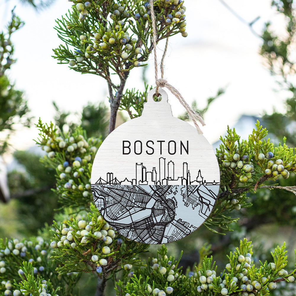 Boston City Map Bulb Ornament