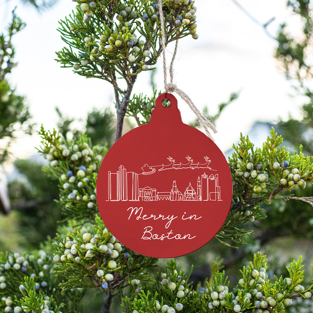 Merry In Boston Skyline Bulb Ornament