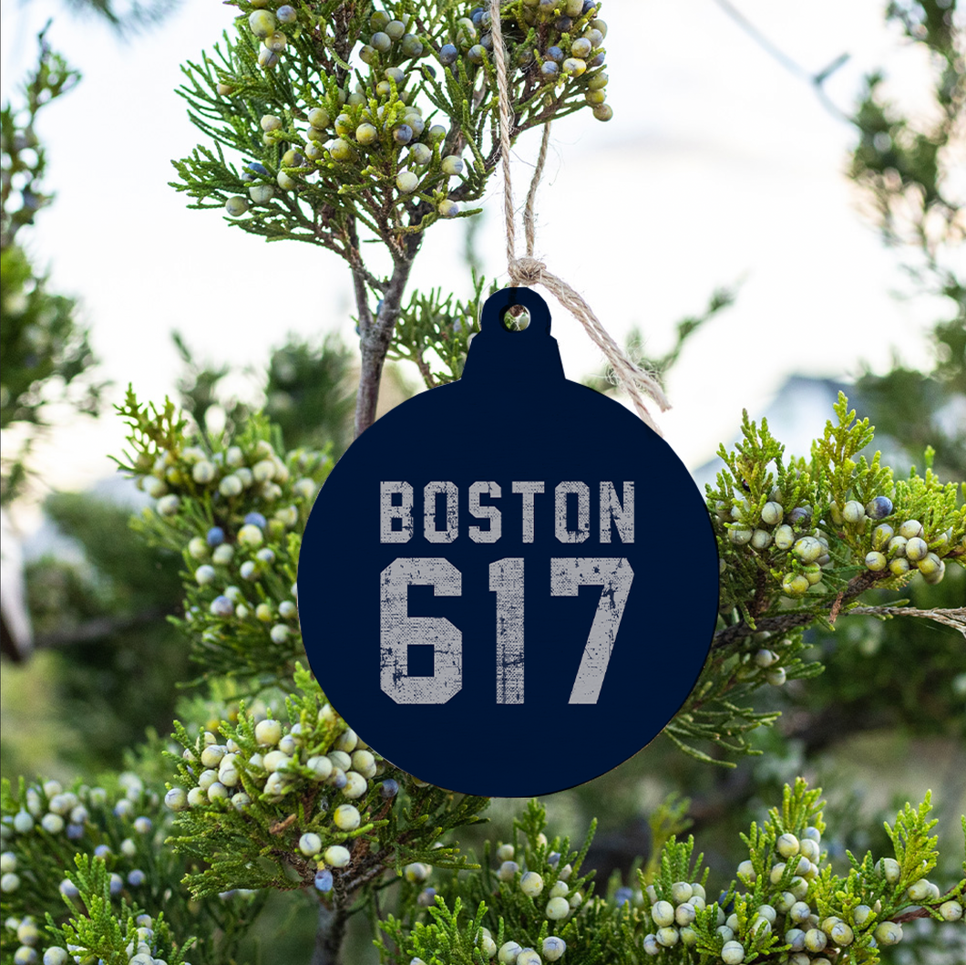 Blue and White Boston Bulb Ornament