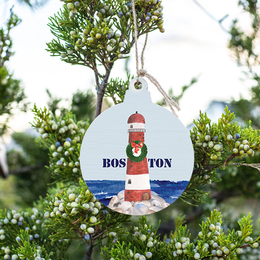 Boston Holiday Lighthouse Bulb Ornament