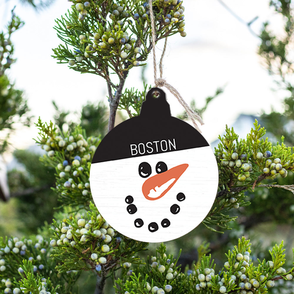 Boston Snowman Face Bulb Ornament