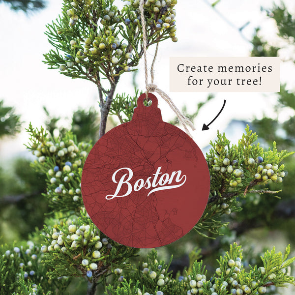 Boston Brownstone Red Map Ornament