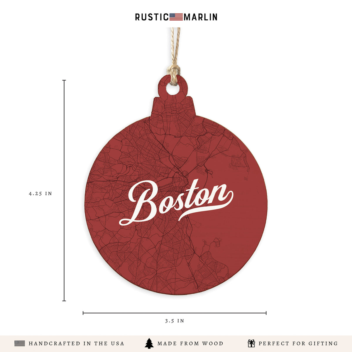 Boston Brownstone Red Map Ornament