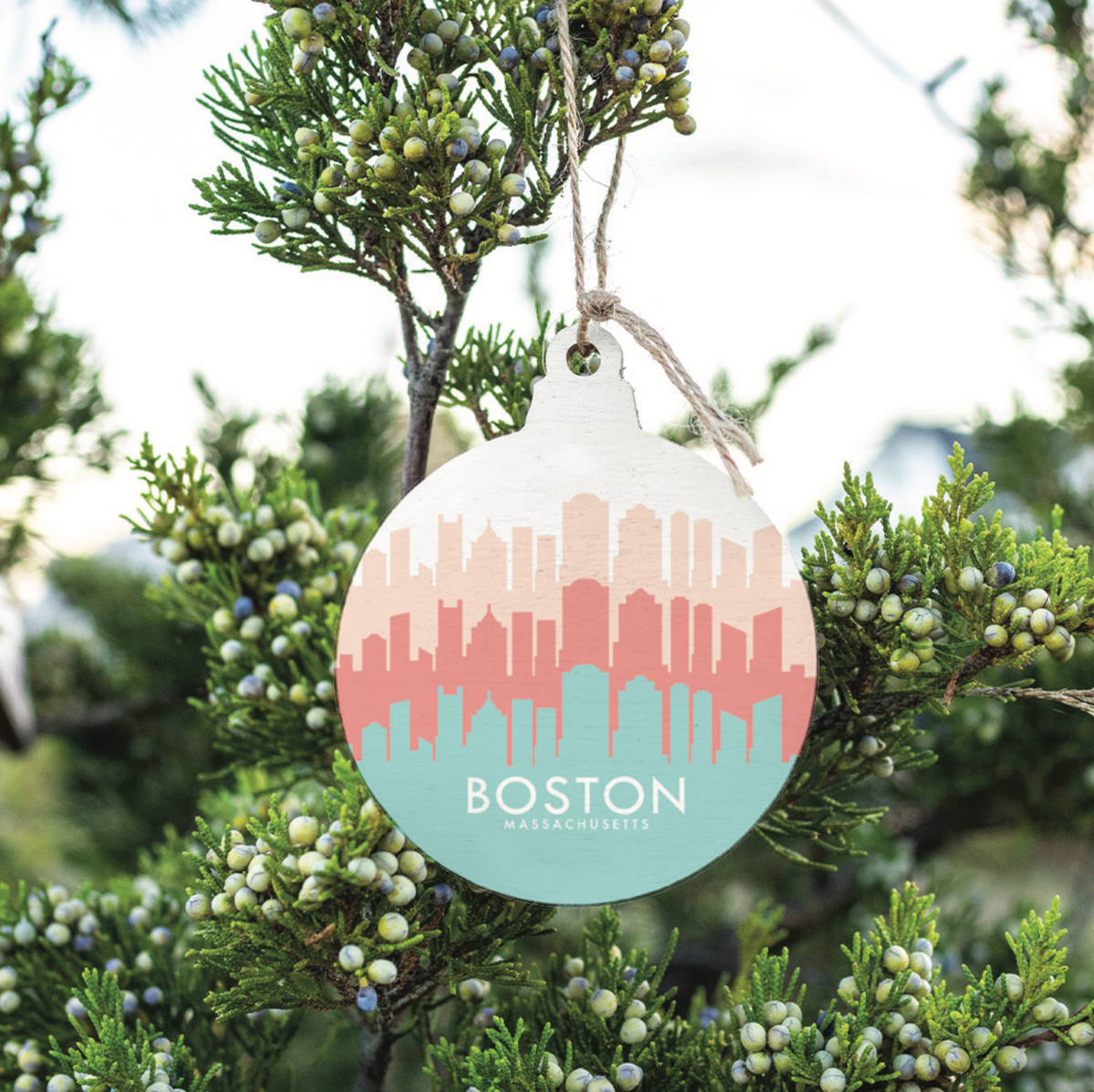 Boston Pastel Skyline Bulb Ornament