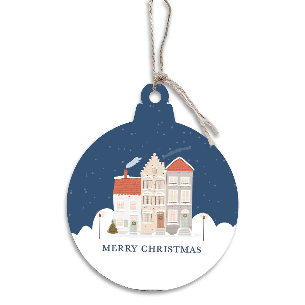 Vintage Christmas Village Bulb Ornament