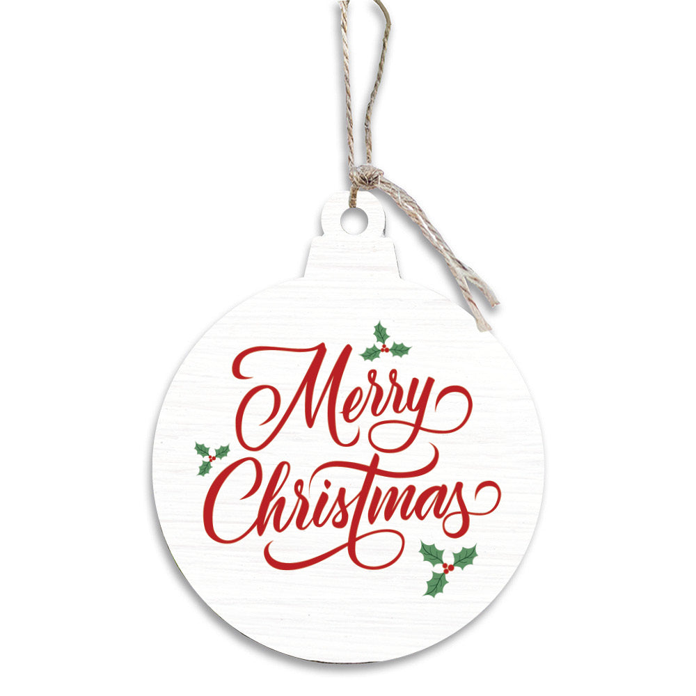 Merry Christmas Holly Leaves Bulb Ornament