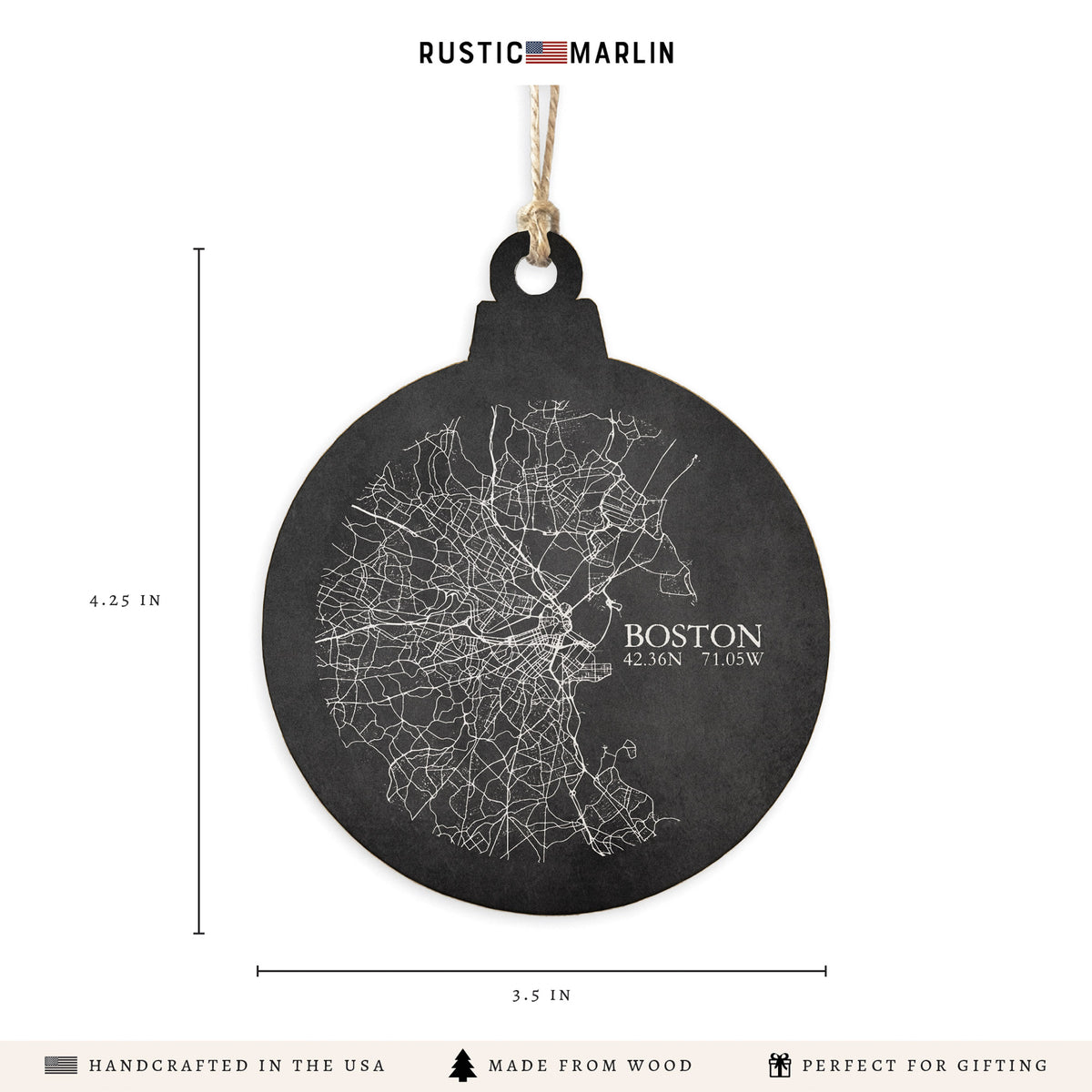 Boston Charcoal City Grid Ornament