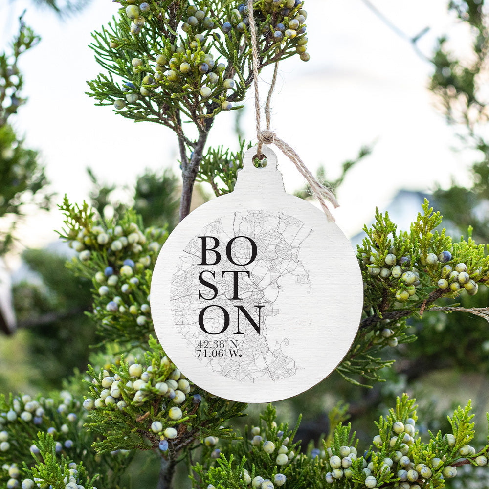 Black and White Boston City Grid Bulb Ornament