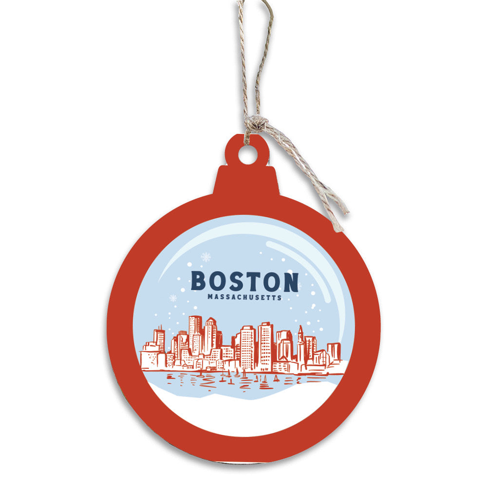 Red White and Blue Boston Snowglobe Bulb Ornament