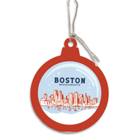 Red White and Blue Boston Snowglobe Bulb Ornament