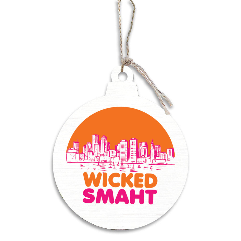 Wicked Smart Boston Orange and Pink Bulb Ornament