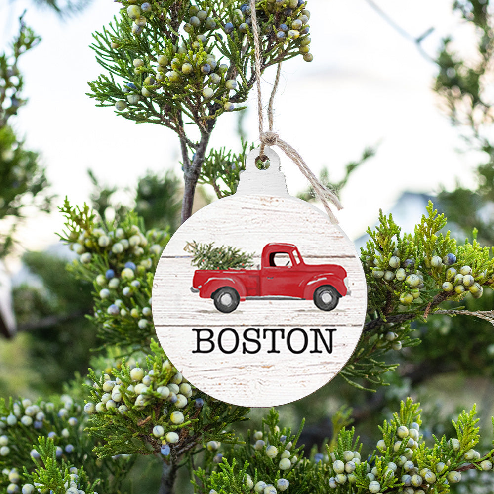 Christmas Tree Truck Personalized Bulb Ornament