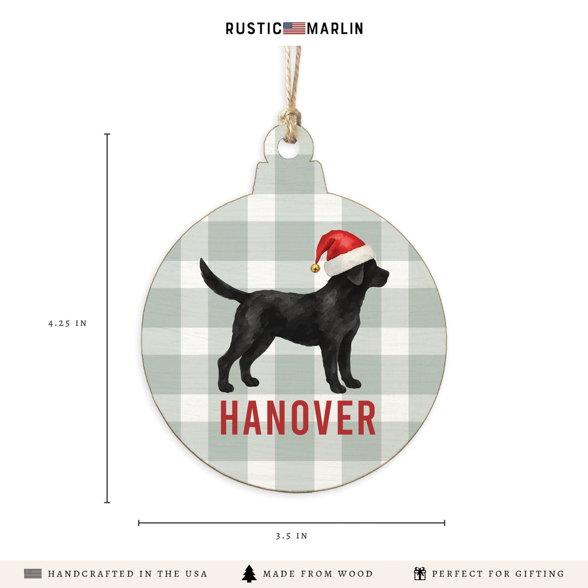Black Lab Santa Hat Personalized Ornament