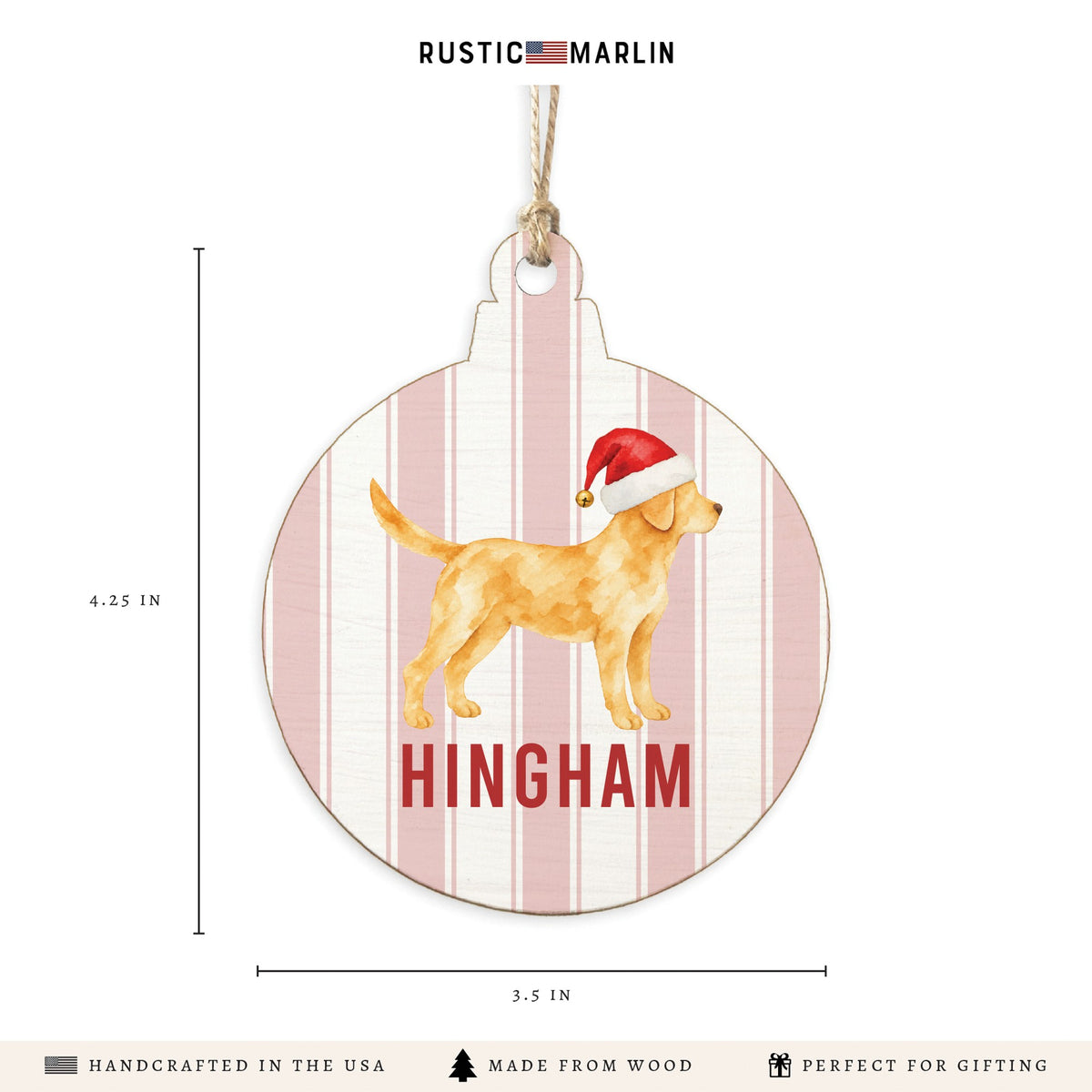 Yellow Lab Santa Hat Personalized Ornament
