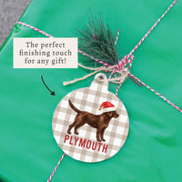 Chocolate Lab Santa Hat Personalized Ornament