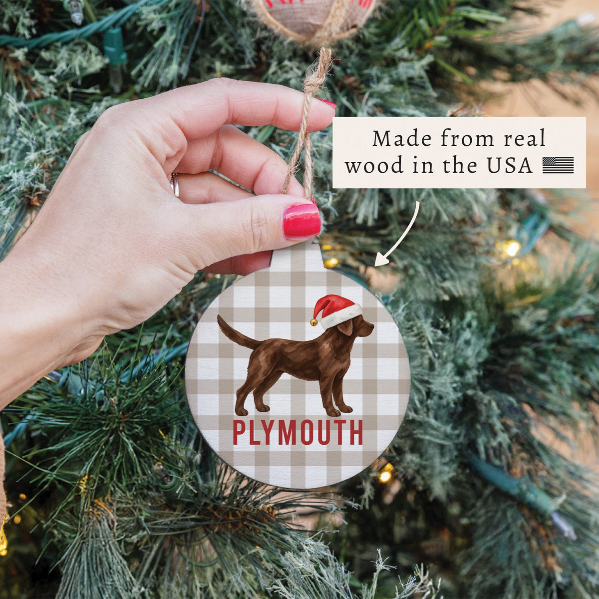 Chocolate Lab Santa Hat Personalized Ornament