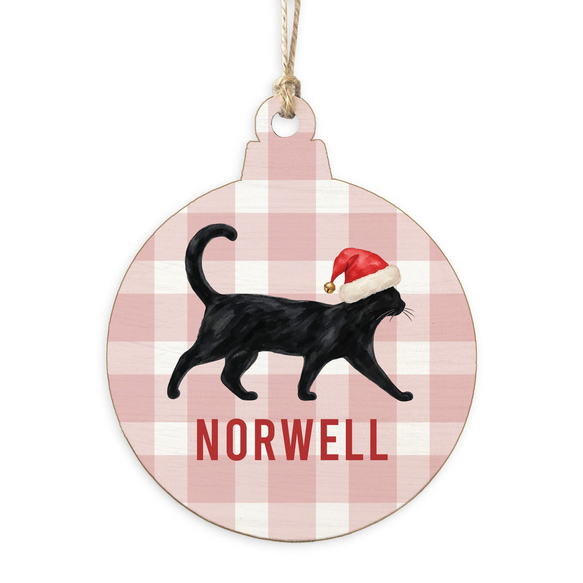 Black Cat Santa Hat Personalized Ornament