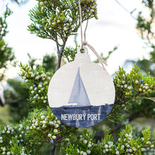 Load image into Gallery viewer, Personalized Indigo Sailboat Bulb Ornament
