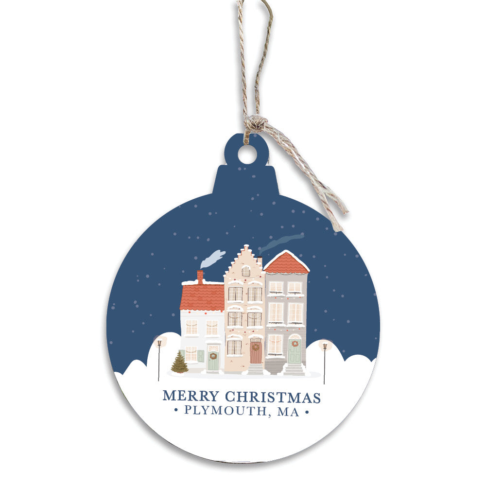 Vintage Christmas Village Personalized Bulb Ornament