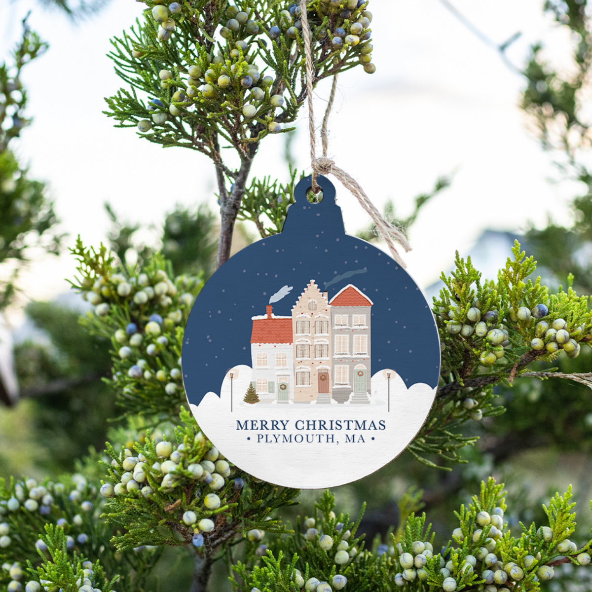 Vintage Christmas Village Personalized Bulb Ornament