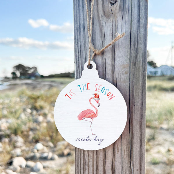 Flamingo Tis The Season Personalized Ornament