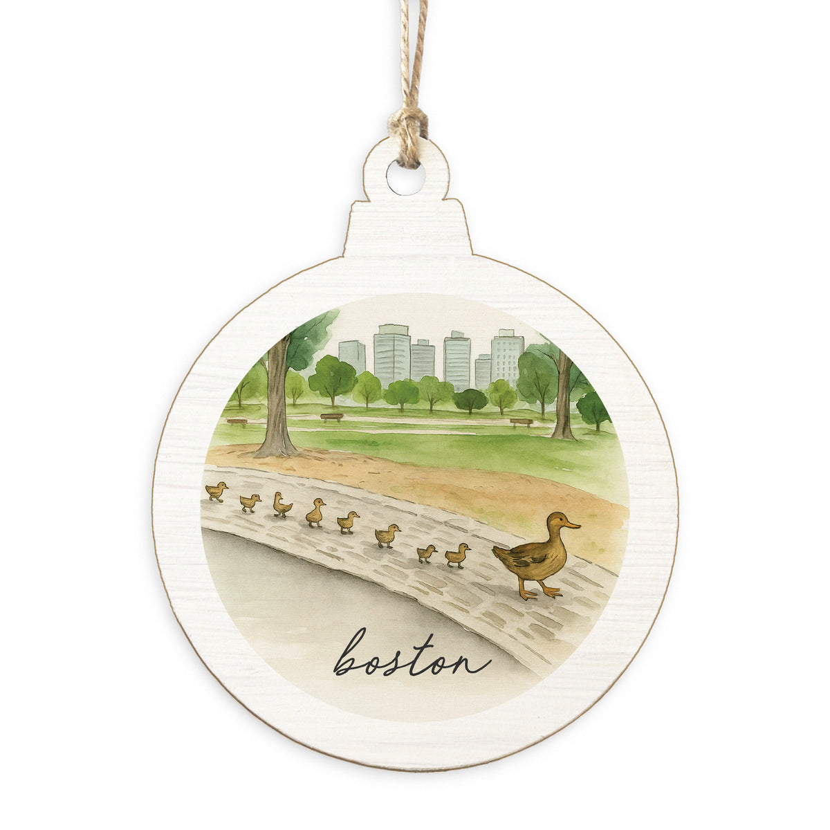 Boston Watercolor Ducklings Ornament