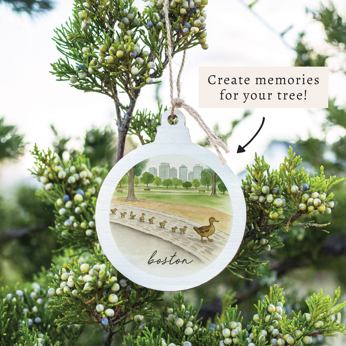 Boston Watercolor Ducklings Ornament