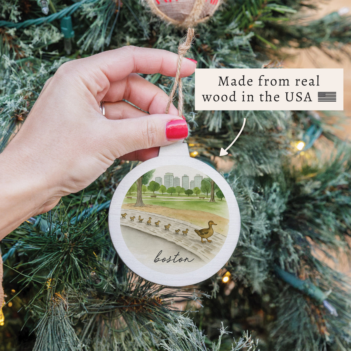 Boston Watercolor Ducklings Ornament