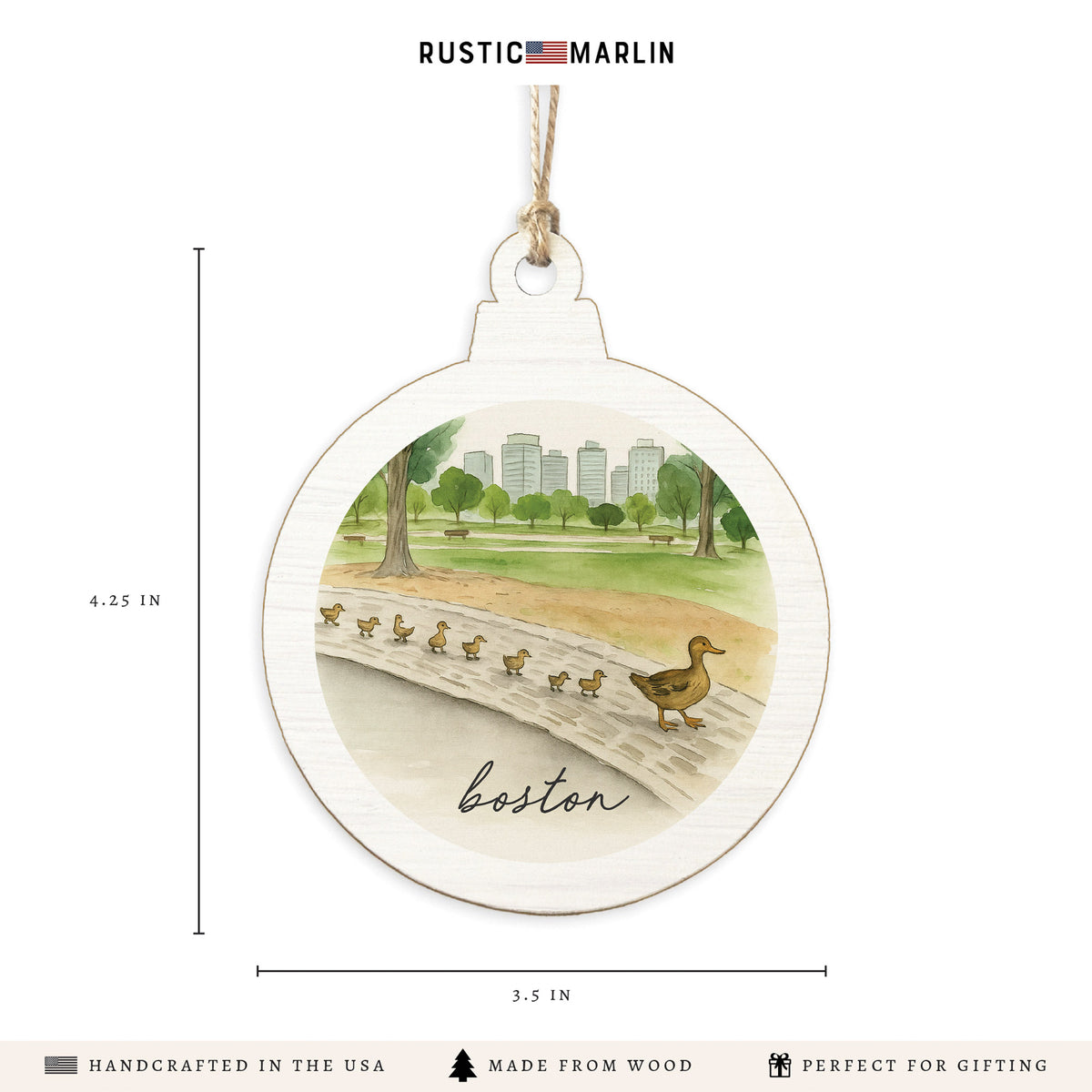 Boston Watercolor Ducklings Ornament