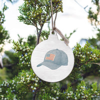 American Flag Cap Circle Wooden Ornament
