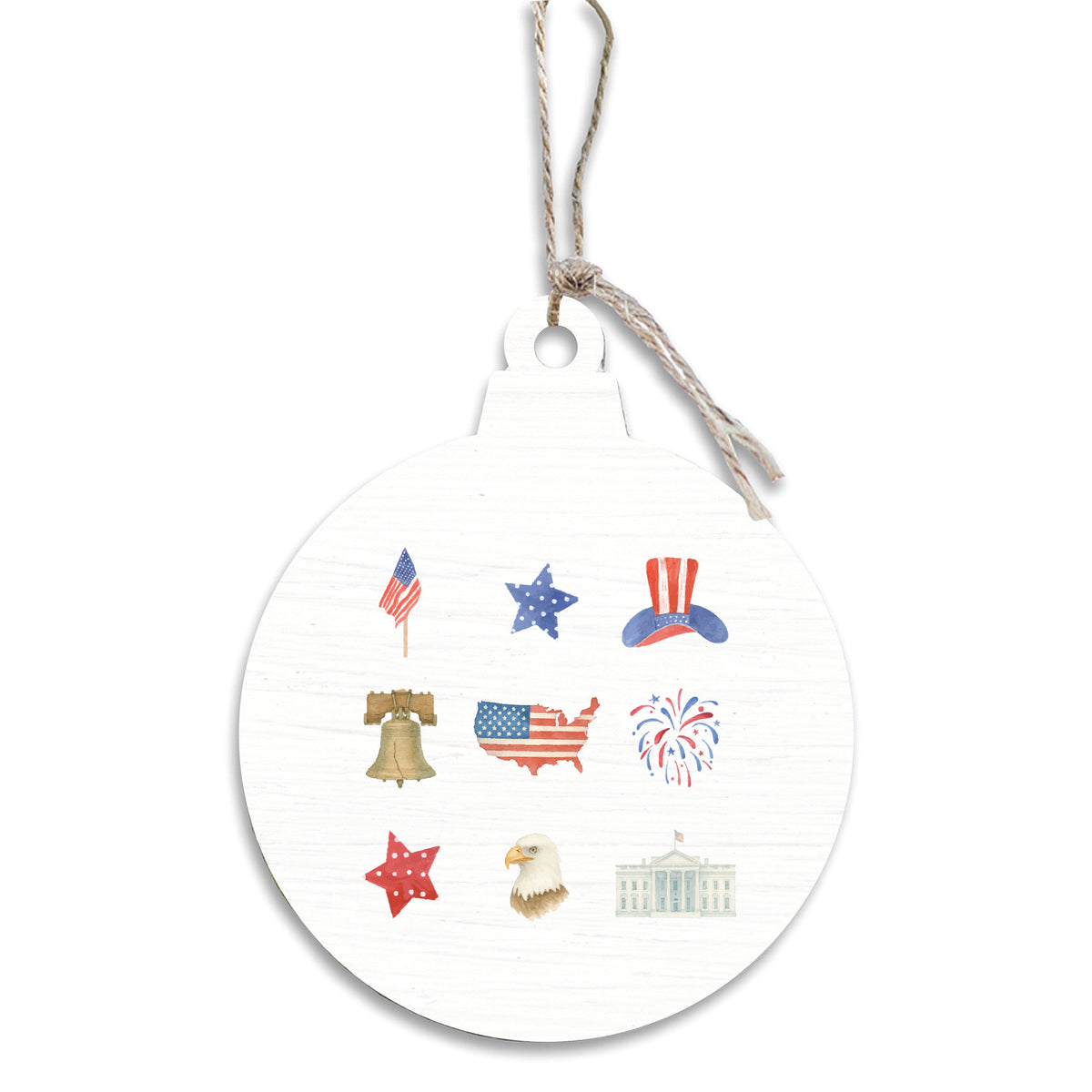 American Flag Circle Wooden Ornament
