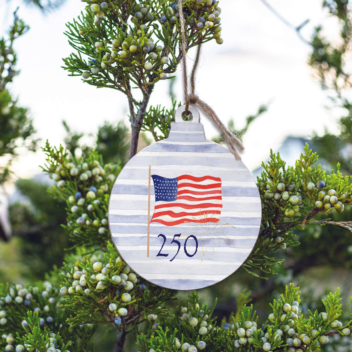 American Flag 250 Circle Wooden Ornament
