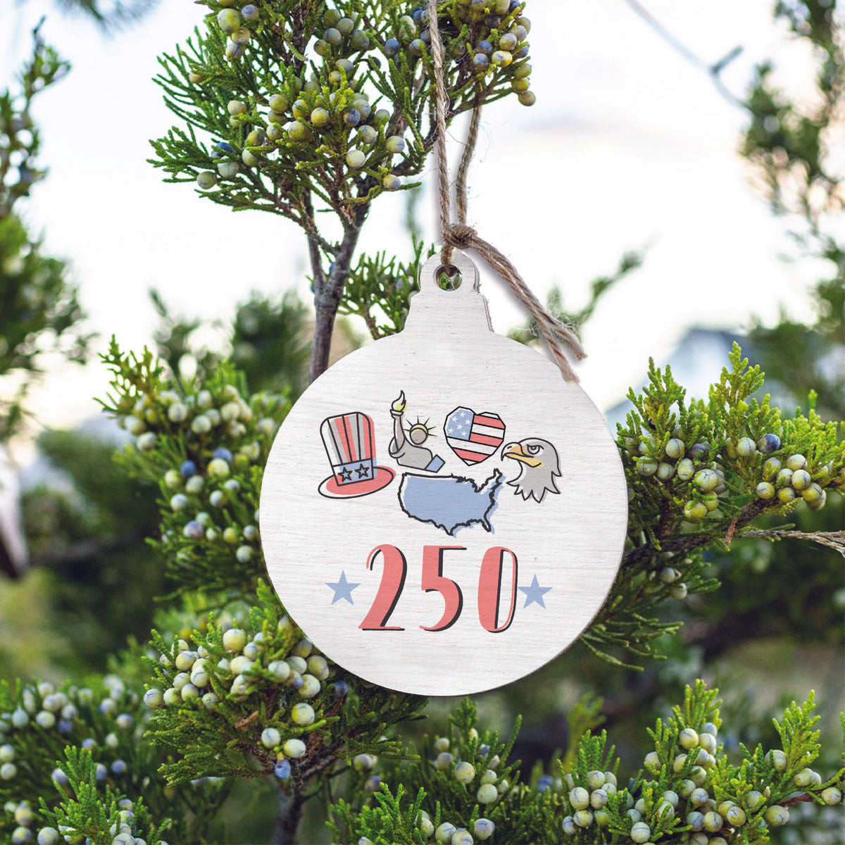 America 250 Circle Wooden Ornament
