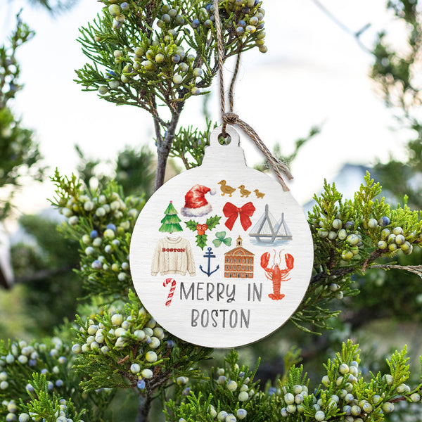 Merry In Boston Icons Ornament