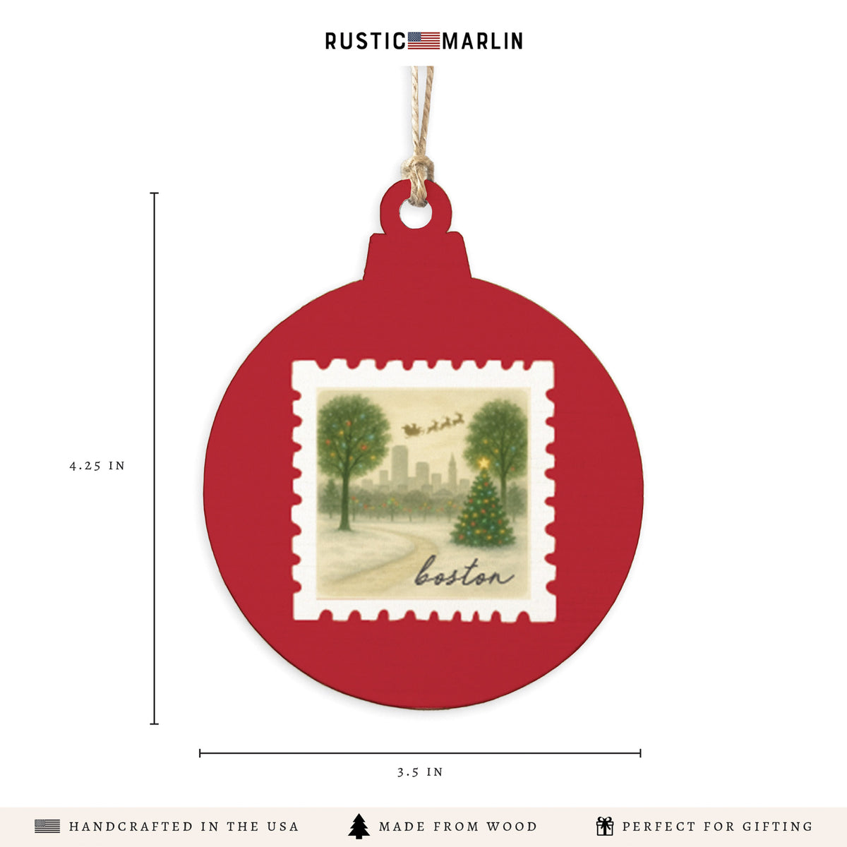 Boston Christmas Stamp Ornament