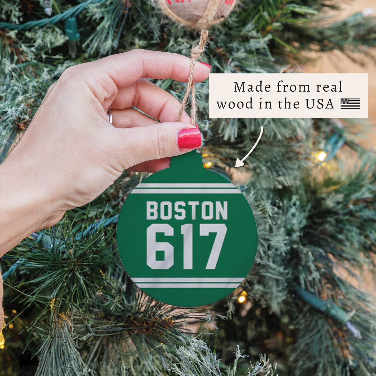 Boston 617 Green White Ornament