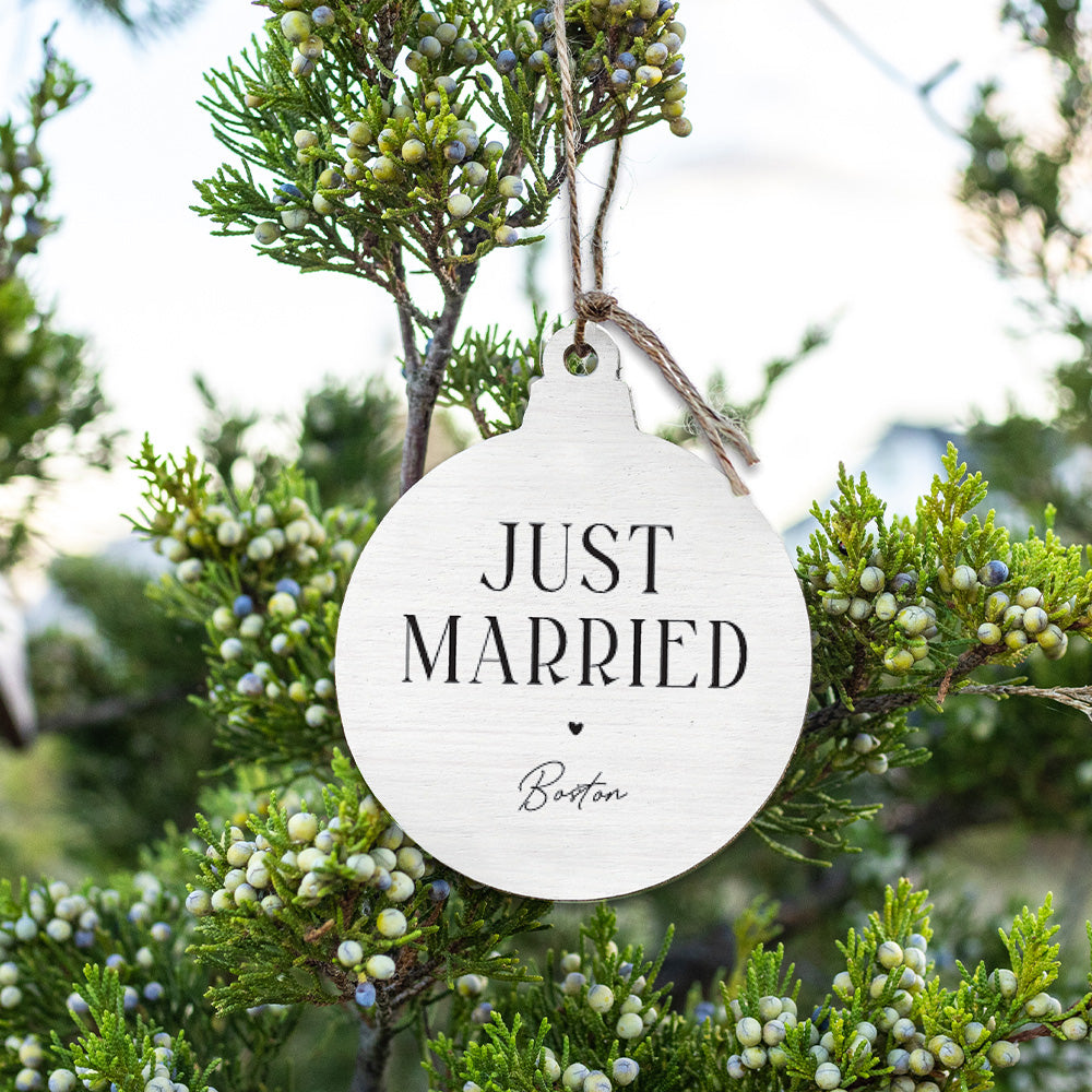 Just Married Boston Ornament