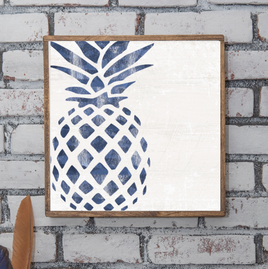 Indigo Pineapple 24” x 24” Wall Art