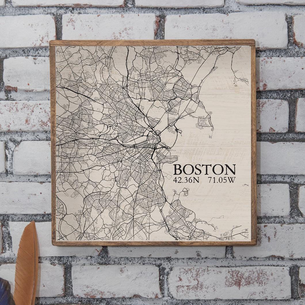 Boston Neutral City Map 24” x 24” Wall Art