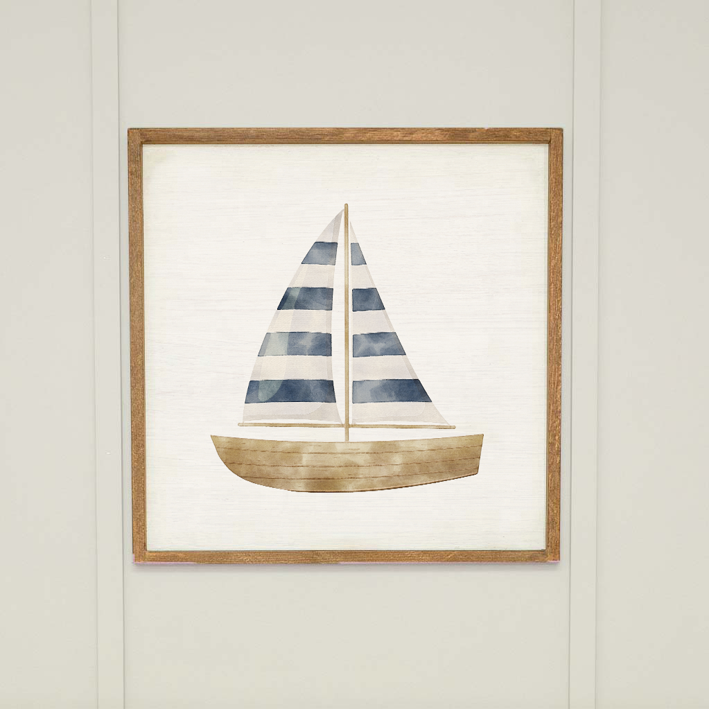 Water Color Sailboat 24” x 24” Framed Wall Art