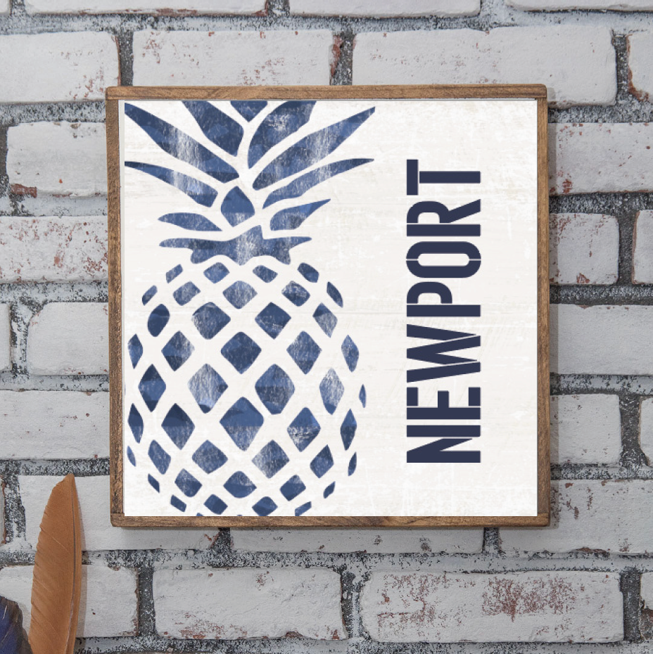 Personalized Indigo Pineapple 24” x 24” Wall Art