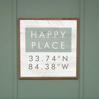 Happy Place Coordinates 24” x 24” Personalized Wall Art
