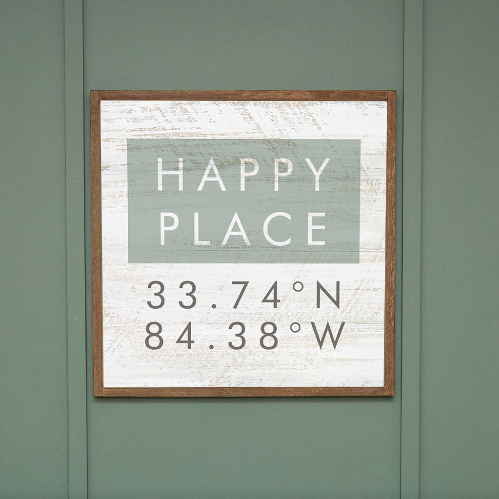 Personalized Happy Place Coordinates 24” x 24” Wall Art
