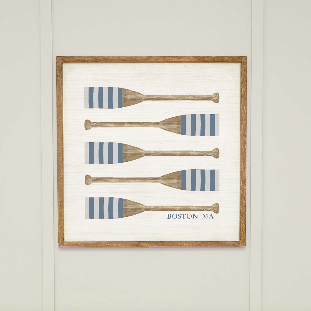 Personalized Striped Oars 24” x 24” Framed Wall Art