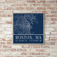 Navy Blue Boston City Grid Coordinates Wall Art