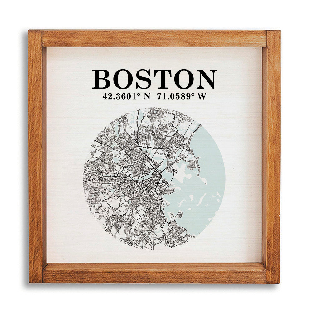 City Map & Coordinates 24” x 24” Wall Art