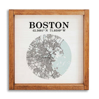 City Map & Coordinates 24” x 24” Wall Art