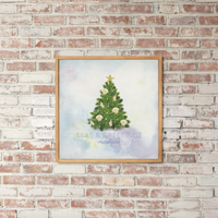 Personalized Coastal Christmas Evergreen Tree Square Twine Hanging Sign Wall Art